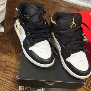 Jordan Kids' Black, White, and Gold Sneakers
